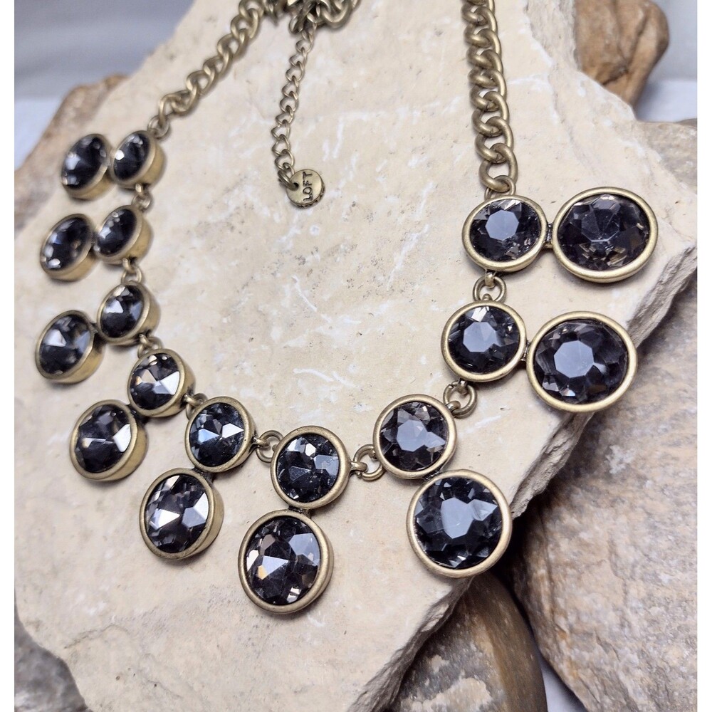 Ann Taylor LOFT Smokey Topaz Rhinestone Gold tone Bib Necklace
